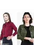 Cotton blend three-quarter sleeve Urbane Sensational women's jackets and waistcoat, solid pattern in red and green for size S-XL