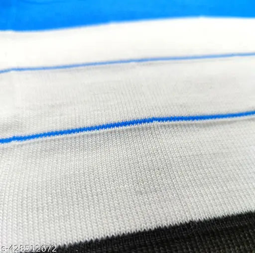 Soft wool boys sweater, deep blue striped design - Kids winter wear from India