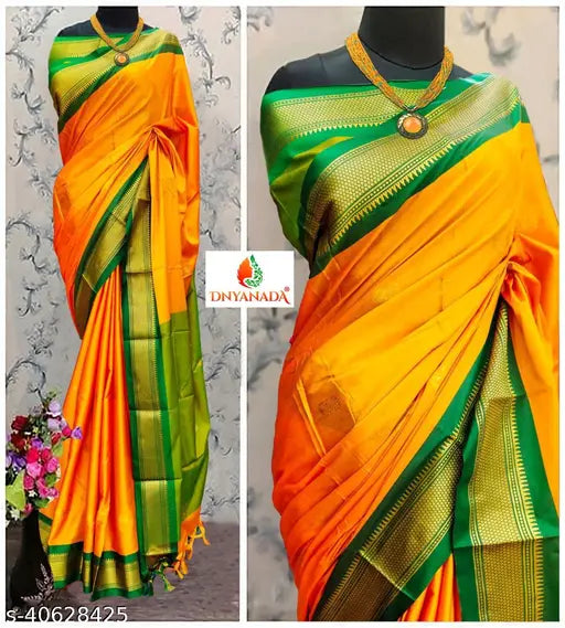 Orange-green Radha Paithani Cotton Silk Saree with contrast blouse piece, art silk fabric and printed pattern