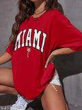 Red Oversized/Plus size/loose/ Tshirt for Women Half Sleeves Printed T Shirt for Women & Girls Ladies Oversized T Shirts Loose Fit Baggy Tshirt for Women, Drop Shoulder T-shirt for Women