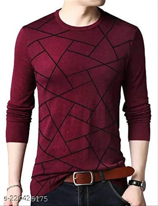 Trond full sleeve cotton-blend men's t-shirt, printed net pattern, long sleeves, XXL size (Chest: 46in, Length: 30in) - fashionable clothing for stylish storytelling