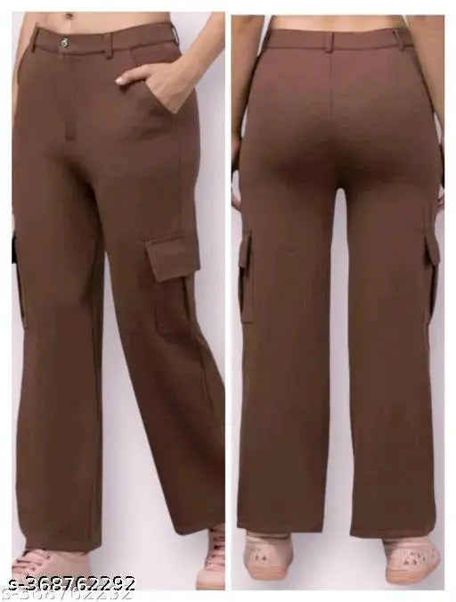 Women's solid cotton lycra cargo pants, size 26-40