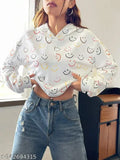 Kids' cotton blend full sleeve hooded sweatshirt with printed Smiley design, used as jersey for 10-16 years old