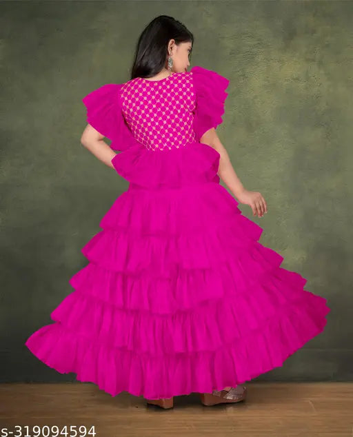 New designer Gillkart girls gown in net fabric, perfect for 5-16 years, stylish and trendy, made in India