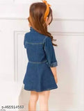 Denim solid three-quarter sleeve dress, 7-8 years kid's fashion from India