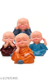 Multicolor resin Buddha monk statues set of 4, intricately hand-crafted, ideal for home decor or gift