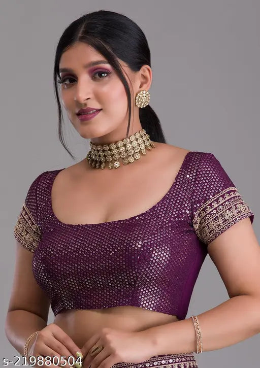 Purple Georgette saree with 5mm sequin work, full length saree for women