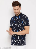 Navy cotton blend polo collar half-sleeve t-shirt for men, Wild West print on front