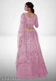 Embroidered net Lhenga Choli and Dupatta set, featuring intricate Indian embroidery on a semi-stitched design (size 42/44in, 2.2in), handcrafted in India
