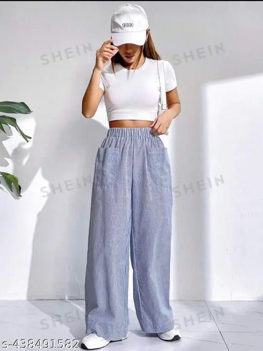 Sky blue satin fabric pants with double pockets
