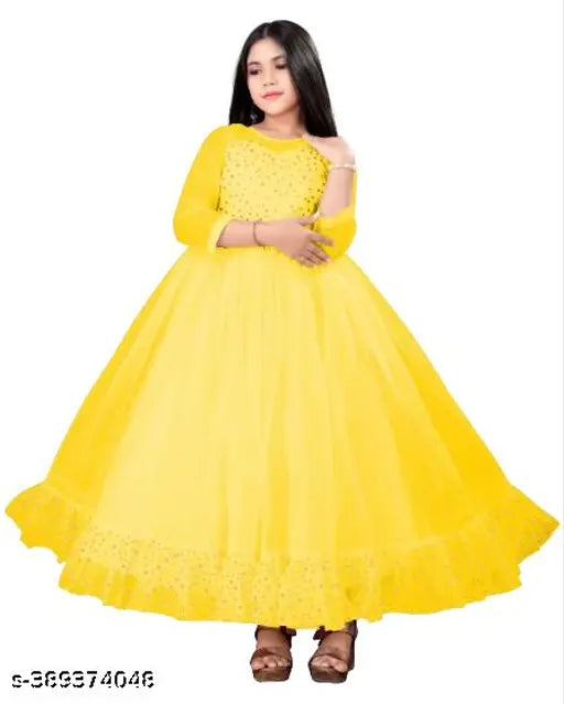 Embellished net Anarkali gown for women, three-quarter sleeve, size 9-10 years, India origin