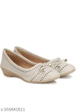 Synthetic leather cream ballerinas for women, slip-on design - MAHI LOOKS (Indian origin)
