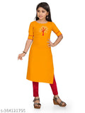 Red and yellow embroidered cotton kurti&kurtas combo for cute girls, modern design with short sleeves