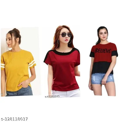 Cotton blend color block half sleeve party tops (3pcs) in JAGDUMBEY PRINTS design, perfect for women and girls' fashion