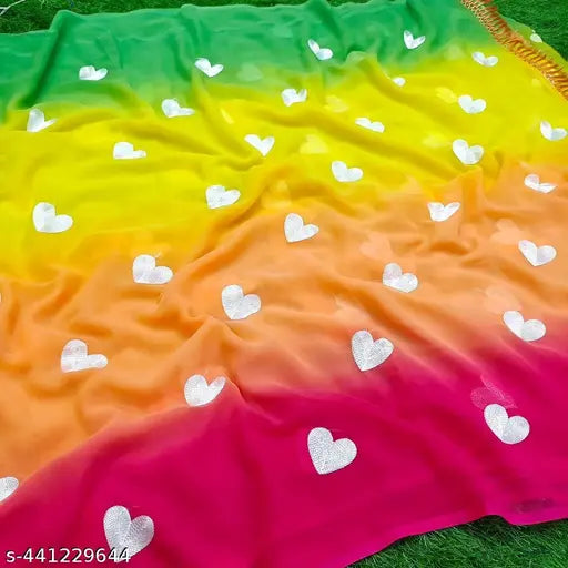 Multi-colored, colorful saree with heart designs