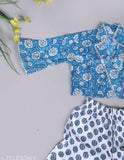 Blue cotton floral printed kids sharara set by Spack Jerrow for casual playdates and family gatherings