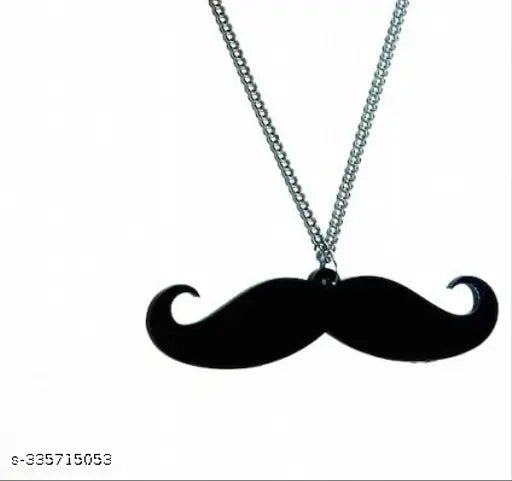 Black EliteAuto Premium LaserCut Moustache rear view mirror hanging ornament, adjustable metal ball chain (Car Art)