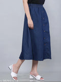 Blue denim A-line skirt, elastic waist, below the knee length - stylish jeans skirt for women, versatile and comfortable