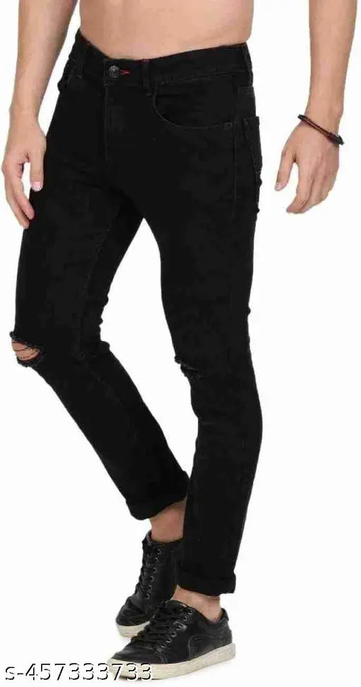 Black solid cotton Credit A jeans: stylish, high-quality, perfect fit for everyday wear. Made in India (size 28, 30, 32)