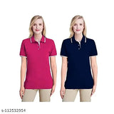 Regular cotton black and blue polo t-shirt combo pack for women, solid color, short sleeves