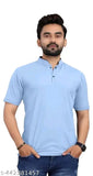 Modern cotton blend Chinese collar t-shirt for men, solid color design. S-XXXL sizes available. Made in India