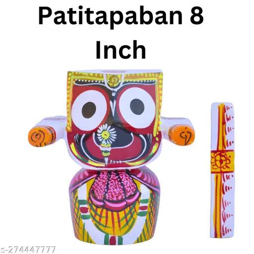 8 inch wooden Jagannath Patitapabana idol for home decor, handcrafted Indian artisan