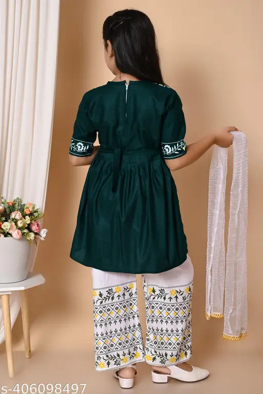 Cotton blend printed anarkali palazzo dresses for girls (0-12 years), with dupatta