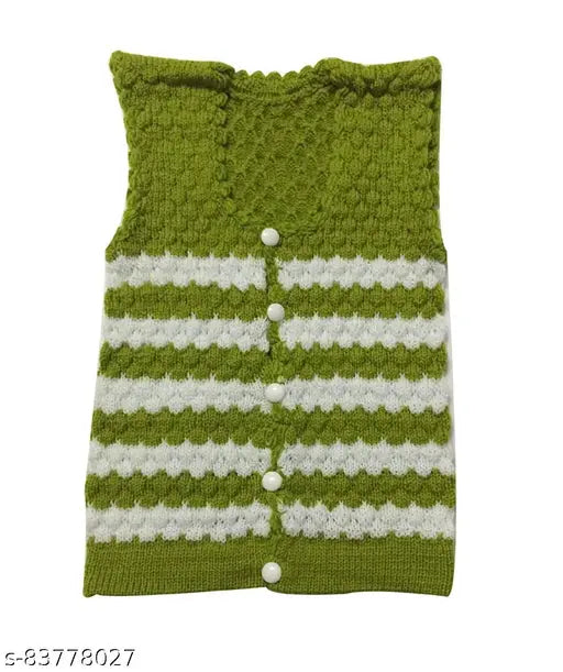 Multicolor wool knitted sleeveless baby sweater set (4 pieces), colorblocked and cozy for newborns (0-18 months)