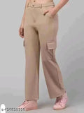 Khaki four-pocket cargo pants, waist belt pockets, elasticized cuffs