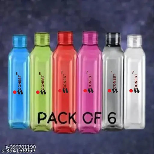 Blue food-grade plastic fridge water bottles combo, leak-proof and break-proof for office, school, gym, picnic, or home (Pack of 6, 1L)