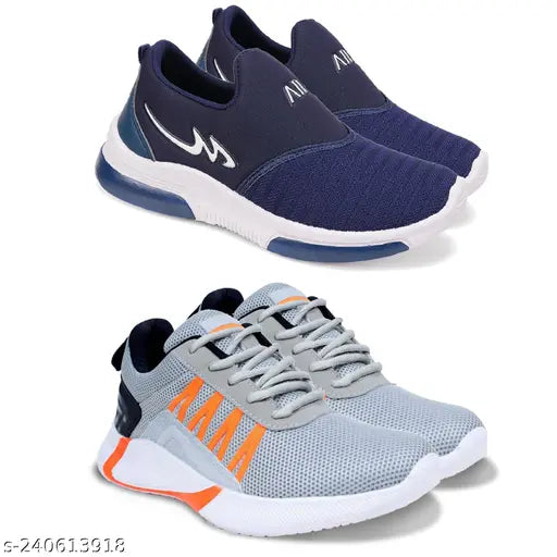 Blue and white sport shoes, unisex design, children's athletic sneakers, pair of 2