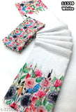 Floral print saree set, white, with matching dupatta and pallu