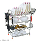 Stainless steel 4-shelf kitchen utensils rack with dish rack and plate stand