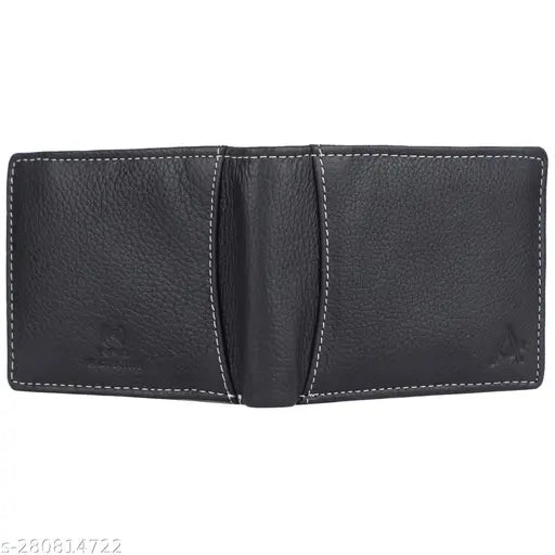 Leeon black genuine leather ABOOST RFID protected men's wallet with 2 compartments and free size dimensions (11cm x 9cm)