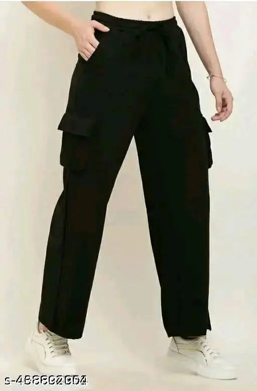 Black high-waist cargo pants with pockets