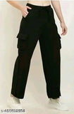 Black high-waist cargo pants with pockets