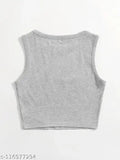 Cotton sleeveless crop tank T-shirt in solid color for women's fashion, XS to XXXL sizes available