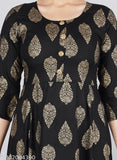 Rayon gold print Anarkali Kurti with three-quarter sleeves, beautiful and vibrant, made by Shree Ji Enterprises, India