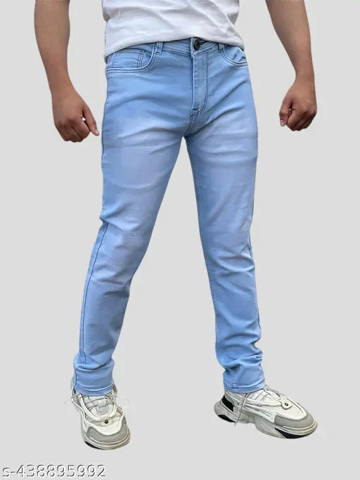 Men's blue denim jeans with faded wash