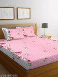 Glace cotton floral fitted double bedsheet with elastic, 72x78*8 inches, 2 matching pillow covers (17x27 inches), ideal for summer, adult use