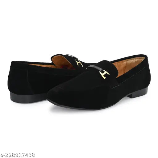 Velvet slip-on loafers (black), trendy and comfortable party/casual wear for men & boys from India