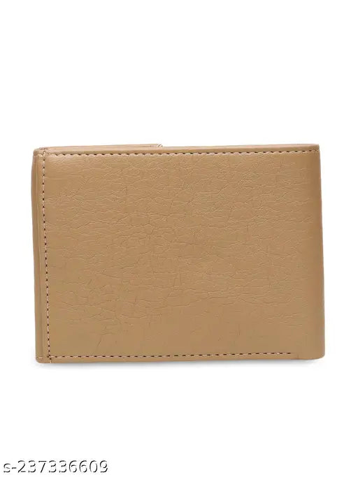 Beige faux leather men's wallet, 6 card slots, textured design for modern practicality and style