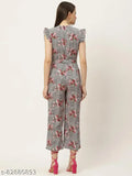 Floral women's poly crepe jumpsuit with short sleeves, great for parties and events, made in India