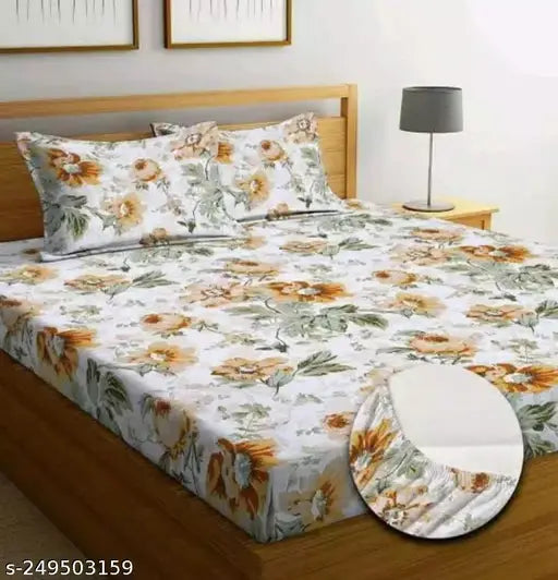 White Haven Comfort Home elastic fitted double bed sheet (72x78+10 inches), includes 2 pillow covers. Soft, durable cotton with floral pattern. Elasticized linen for a snug fit. Premium quality for ultimate comfort and style