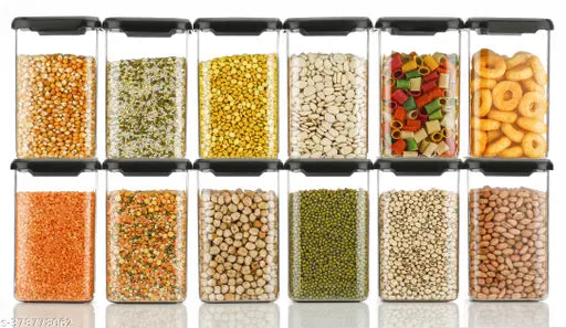 Set of 12 unbreakable, air-tight, bpa-free storage containers for kitchen organization, square design, pantry organization, 1100ml capacity