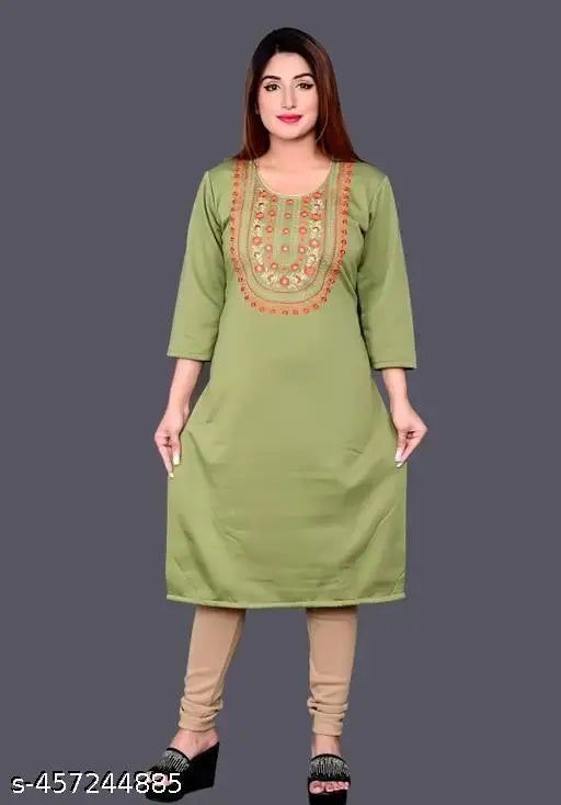 Woolen winter kurti, long sleeves, embroidery details
