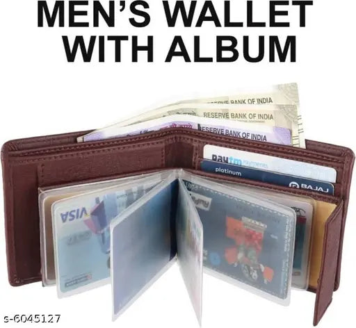 Stylish brown two-fold leather men's wallet, solid pattern, 2 compartments, free size (11cm x 5cm), trendy accessory from India