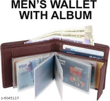 Stylish brown two-fold leather men's wallet, solid pattern, 2 compartments, free size (11cm x 5cm), trendy accessory from India