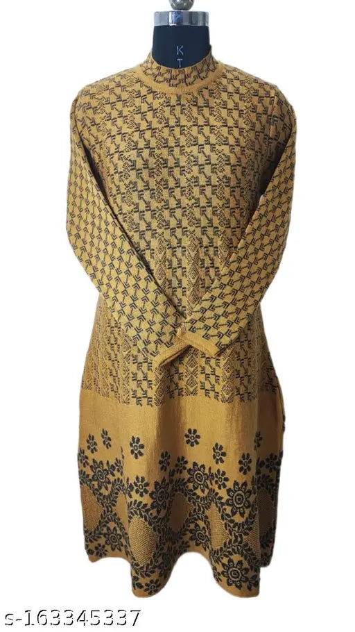 Yellow woolen kameez with intricate lace design