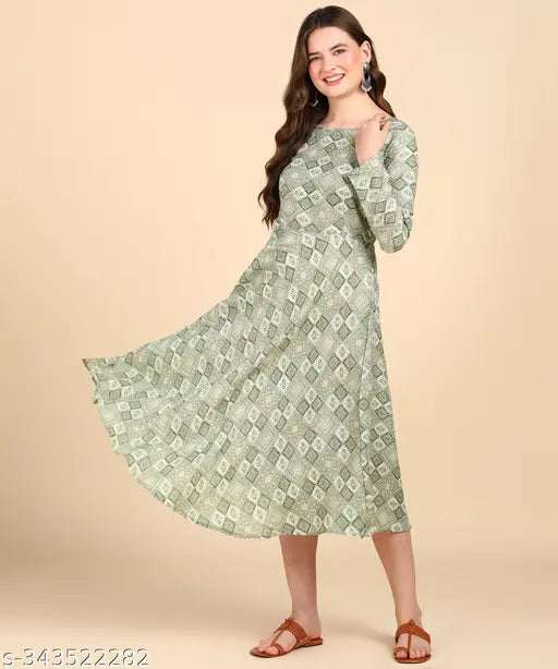 Cotton blend printed Anarkali kurti by Dsk Studio, three-quarter sleeves, ideal for traditional or casual wear. Pattern may vary due to lighting or monitor settings